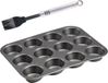 Muffins/cupcakes bakvorm 26 x 20 cm - voor 12 stuks incl. siliconen invetborstel