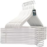 edihome, houten kleerhanger, 50 set, hanger van massief hout, antislip broekstang, inkepingen in het schoudergedeelte, 360° draaibare haak, voor pakken, overhemden (Wit, 50 eenheden)