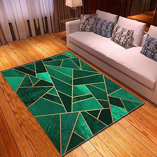 qijidzswyxgs Designer tapijt, woonkamertapijt, decoratief, modern, antislip, wasbaar, duurzaam, geometrisch tapijt, elegant, gouden lijn, smaragdgroen, 160 x 230 cm