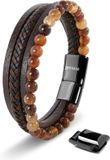 SERASAR Premium Echt Lederen Armband voor Heren [Stone] in Bruin | Natuursteen Kralen | 17cm | Roestvrijstalen Magnetische Sluiting | Inclusief Sieradendoos