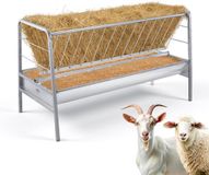 VEVOR Hooivoederbak, 2-in-1 Graan- en Hooivoederbak, 352 liter Inhoud, 147 cm Weidevoederbak voor Geiten met Voederbak, Stalen Hooivoederbak voor Schapenstallen, Boerderijen en Paardenstallen