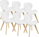 en.casa Eetkamerstoelen Älmhult set van 6 stuks kunstleer bekleding met houten poten wit