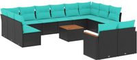 vidaXL 13-delige tuinbankset met kussens van zwart polyrotan