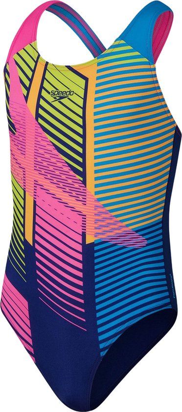 Speedo ECO+ Digital Placement Splashback Badpak Meisjes - Roze/Blauw/Limegroen/Oranje - Maat 140