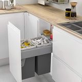 Menage Confort Uittrekbare vuilnisemmer met automatische opening voor keukenkast, 2 x 24 l, recyclingcontainer, breedte 462-468 mm