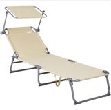 OEM Shenzhen Haorui Industrial Technology Co., Ltd. Ligbed met Zonnescherm - Opvouwbaar Strandbed Verstelbaar en Draagbaar - Campingbedjes Met Zonneluifel - Beige