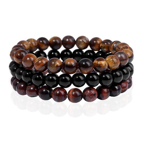 Memphis Stacked Heren Armbanden set - 8mm Tijgeroog - 17cm