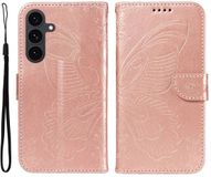 Selected by GSMpunt.nl Samsung Galaxy S25 FE Hoesje Wallet Book Case Vlinder Kunstleer Roze Goud
