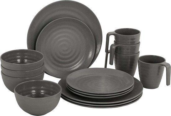 Bo-Camp Servies - 100% Melamine - 16-delig - Stone - Grijs