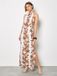 Apricot Maxi-jurk met halternek en tropische bladeren