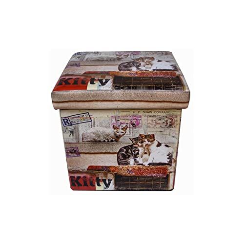 Biscottini Zitzak voor kinderen en volwassenen, 33 x 33 x 33 cm, hersluitbare opbergdozen met deksel, zitzak, vierkant met decoratie