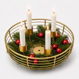 Merkloos Relaxdays Adventskrans - voor 4 dinerkaarsen - 20,5 cm - goud
