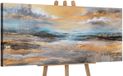 YS-Art Canvas schilderij panoramisch 115x50 handgeschilderd gouden branding zee maritiem