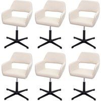 HWC Set van 6 eetkamerstoelen HWC-A50 IV, keukenstoel, retro in hoogte verstelbaar draaimechanisme ~ kunstleer crème, zwart onderstel