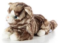 Uni-Toys - Huiskat grijs getijger, liggend - 25 cm (lengte) - pluche kat - pluche dier