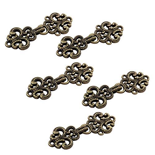 WANDIC Cardigan Clips, 5 paar vintage holle bloemen cape bevestigingsmiddelen naaien op haken en ogen vest clip mantel sluiting sluiting voor trui sjaal antiek