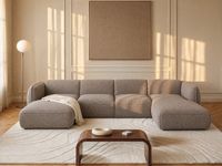 Vente-unique Chaise longue rechts met armleuning in taupe chenillestof van Maison Céphy CAMILIO