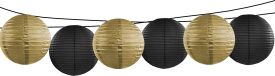 Merkloos Feest/Tuin versiering 6x stuks luxe bol-vorm lampionnen zwart en goud dia 35 cm