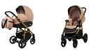 BabyLux Axel 2 in 1 Système de voyage pour bébé Poussette Landau Housse de pluie amovible réglable Chancelière Nouveau-né à bébé Mousse de polyuréthane Pneu Cadre Beige Gold