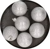 Cosy & Trendy Kerstballen - 6 stuks - Zilver - Glitters - 8 cm - Kunststof