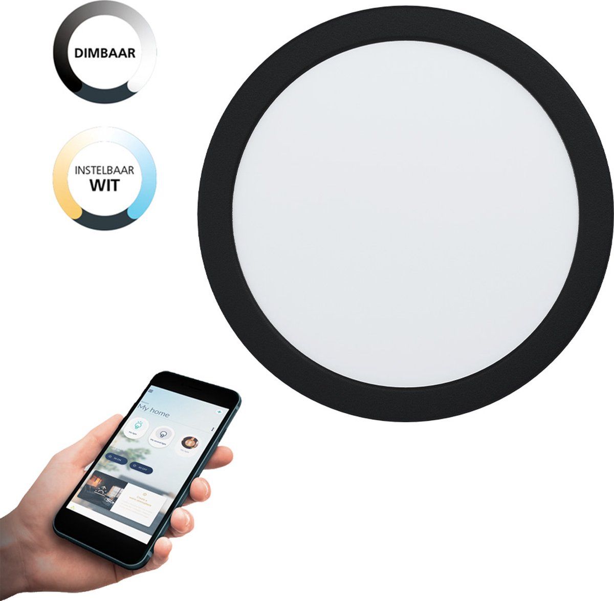 EGLO Connect Fueva-Z Smart Inbouwlamp - Ø 21,6 cm - Zwart/Wit - Instelbaar wit licht - Dimbaar - Zigbee