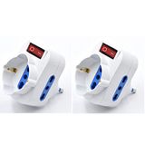 Set van 2 drievoudige stopcontactadapters, met overbelastingsbeveiliging en aan/uit-schakelaar, adapter van Schuko naar stekker 16 A, roterende stekker, wit, 2 stuks