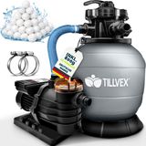 tillvex Système de filtration à sable pour piscine avec minuterie 10 m³/h incl. 800g balles filtrantes Gris