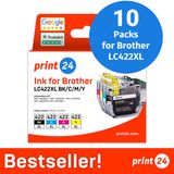 print24 Cartouches d'encre pour Brother LC422XL, multipack (BK/C/M/Y), 10 pièces