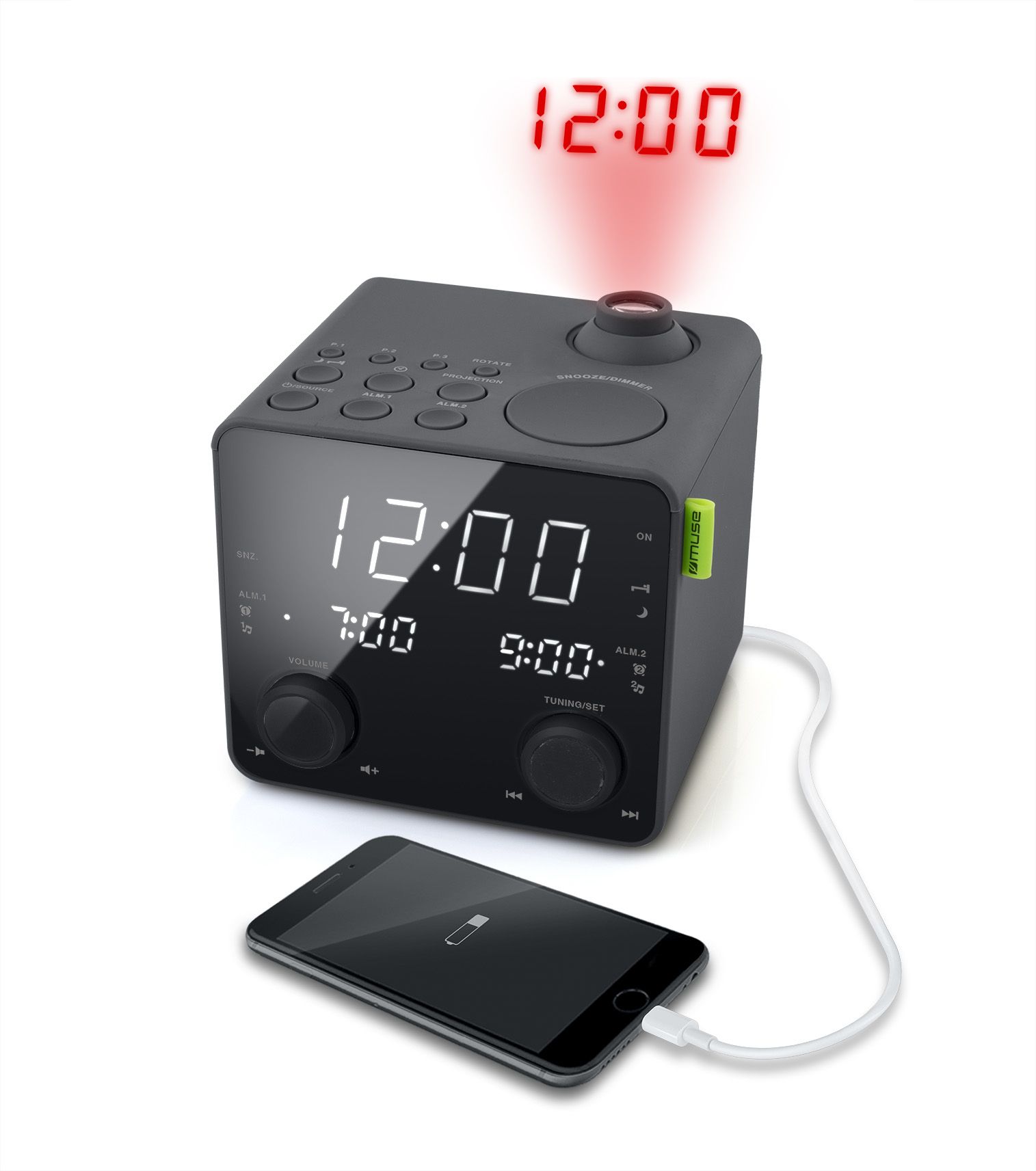 Muse M-189P Wekkerradio met projectie - Zwart
