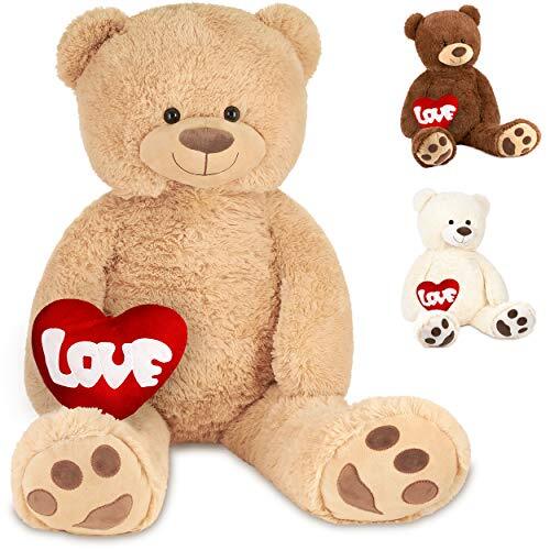 BRUBAKER XXL teddybeer 100 cm met een liefde hart knuffeldier knuffeldier, beige