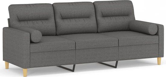 vidaXL Driezitsbank met sierkussens 180 cm stof donkergrijs