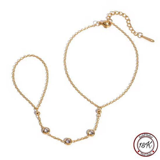 Borasi Handketting Goudkleurig - 18K Goldplated Zirkonia Armband voor Dames
