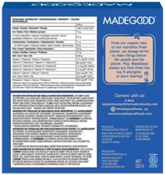 MadeGood Granola Bars Chocolate Drizzled Vanilla - 5 stuks