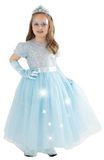 Rubies Prinsessenkostuum met lichtgevende pailletten + blauwe accessoires, 5-6 jaar