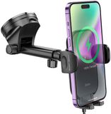 Hoco Telefoonhouder Auto met Draadloze Snellader - 15W Draadloos Laden - GSM Houder Auto - 360° Draaibaar - Universeel