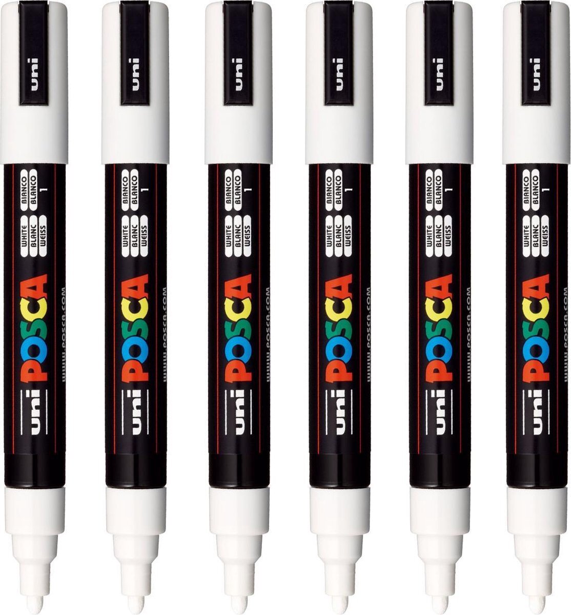 Posca Stiften PC-5M Medium Tip - verfstiften - Wit - 6 stuks