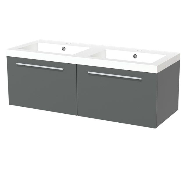 Maxaro Badkamermeubel 120cm Modulo Middengrijs 2 Lades Vlak Wastafel Mineraalmarmer