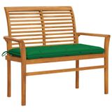 vidaXL Tuinbank Hout met groen kussen 112 cm