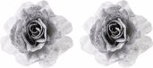 Cosy & Trendy Kerstbloem op clip 18 cm - 6x - zilver wit - besneeuwd - kerstversiering