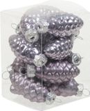 Othmar Decorations Bv 12x Dennenappel kersthangers/kerstballen lila paars van glas - 6 cm - mat/glans - Kerstboomversiering