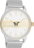 OOZOO Timepieces - Zilverkleurig/champagne horloge met zilverkleurige metalen mesh armband - C11106