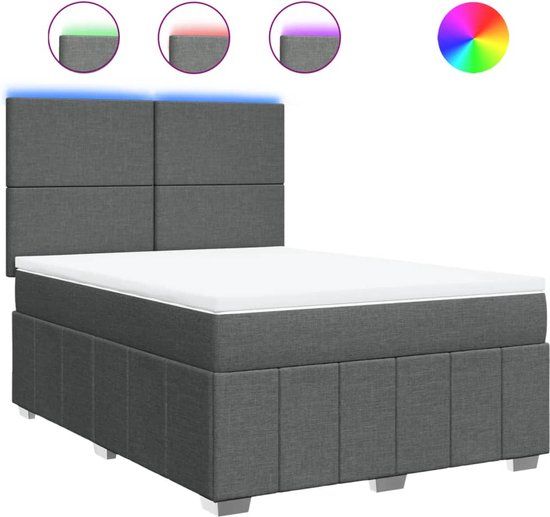 vidaXL Boxspring met matras stof donkergrijs 140x200 cm