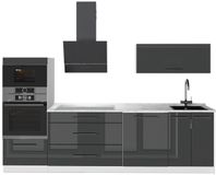 Vicco Complete keukeneenheid "Fame-Line", Antraciet Hoogglans/Wit, 280 cm