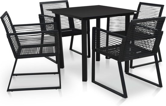 vidaXL 5-delige Tuinset PVC-rattan zwart