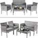 Merkloos / Sans marque Rustive Tuinset - Tuinbank met Tafel - met Loungebank, Stoelen & Salontafel - met Kussens - Geschikt voor in de Achtertuin - Grijs
