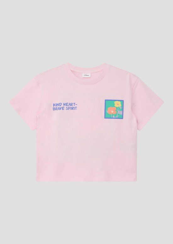 s.Oliver T-shirt Kinderen Lichtoranje Katoen Ronde hals Korte mouw Printopdruk Maat 140