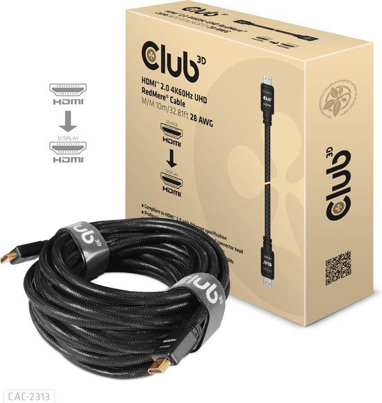 Club 3D CAC-2313 HDMI Cable - 10m - Black - 4K UHD