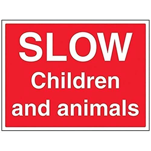 VSafety Langzaam, Kinderen En Dieren Teken - 400mm x 300mm - Zelfklevende Vinyl
