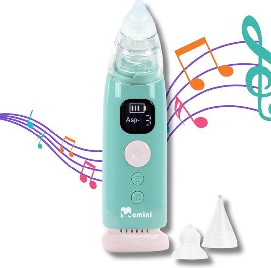 Momini NasoClear - Neusreiniger Elektrisch - Neuszuiger Baby - Aspirator - 3 Zuigniveau's - Inclusief Led licht en Muziek - Snoetsenpoetser