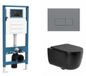 QeramiQ Dely Swirl Toiletset - reservoir encastré Qeramiq Flush - abattant intelligent - plaque de commande en plastique gris clair - boutons rectangulaires - noir mat